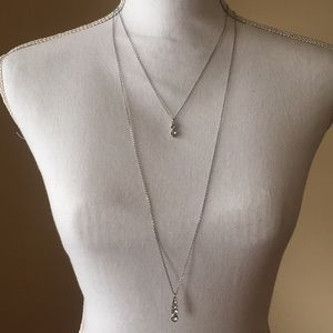 LOFT Layered Double Chain Silvertone Necklace